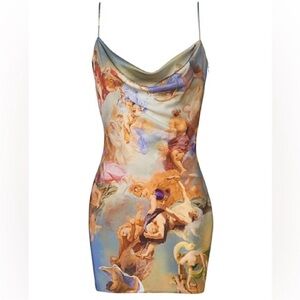 Balmain art painting sky baby blue silk dress size 36